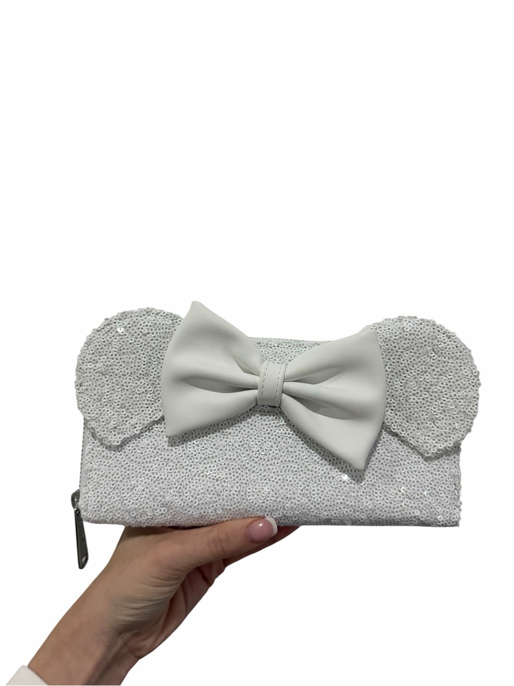 EUC White Sequin Loungefly Hardtag wallet